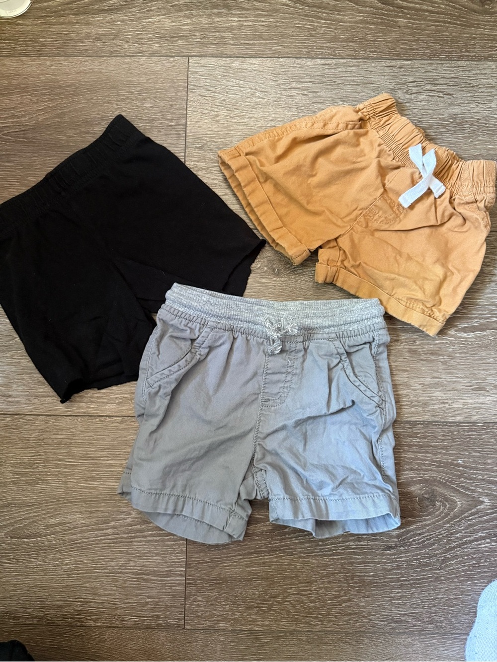 12 Months Baby Shorts Bundle | 3 Pairs | Black Tan Gray Neutral Summer Bottoms